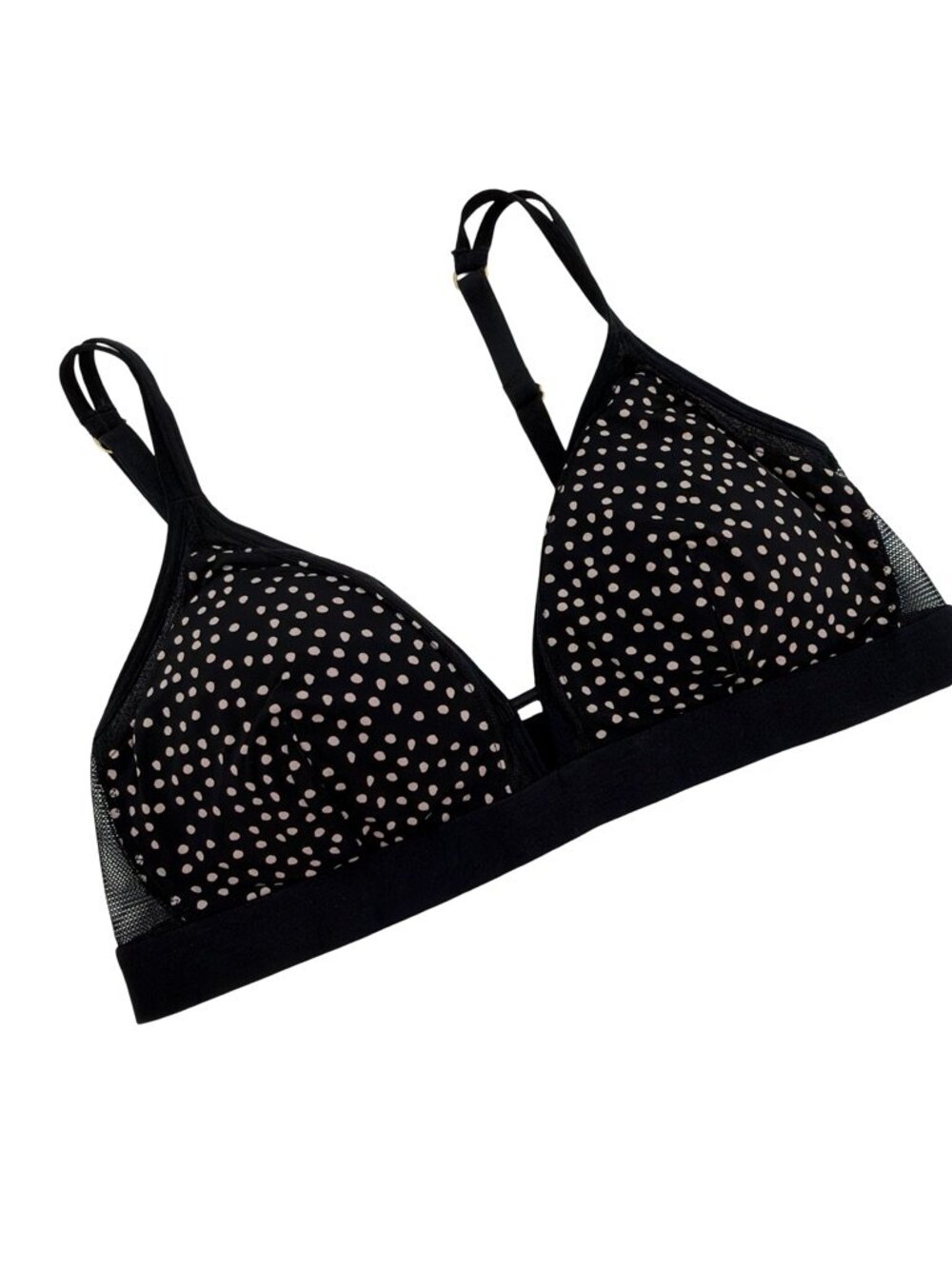 All.You. LIVELY Black Polka Dot Mesh Bralette Size M